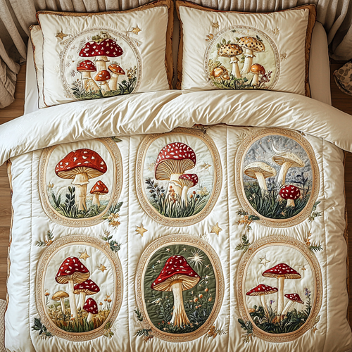 Forest Shrooms 3-Piece Quilted Bedding Set NCU0VH5360
