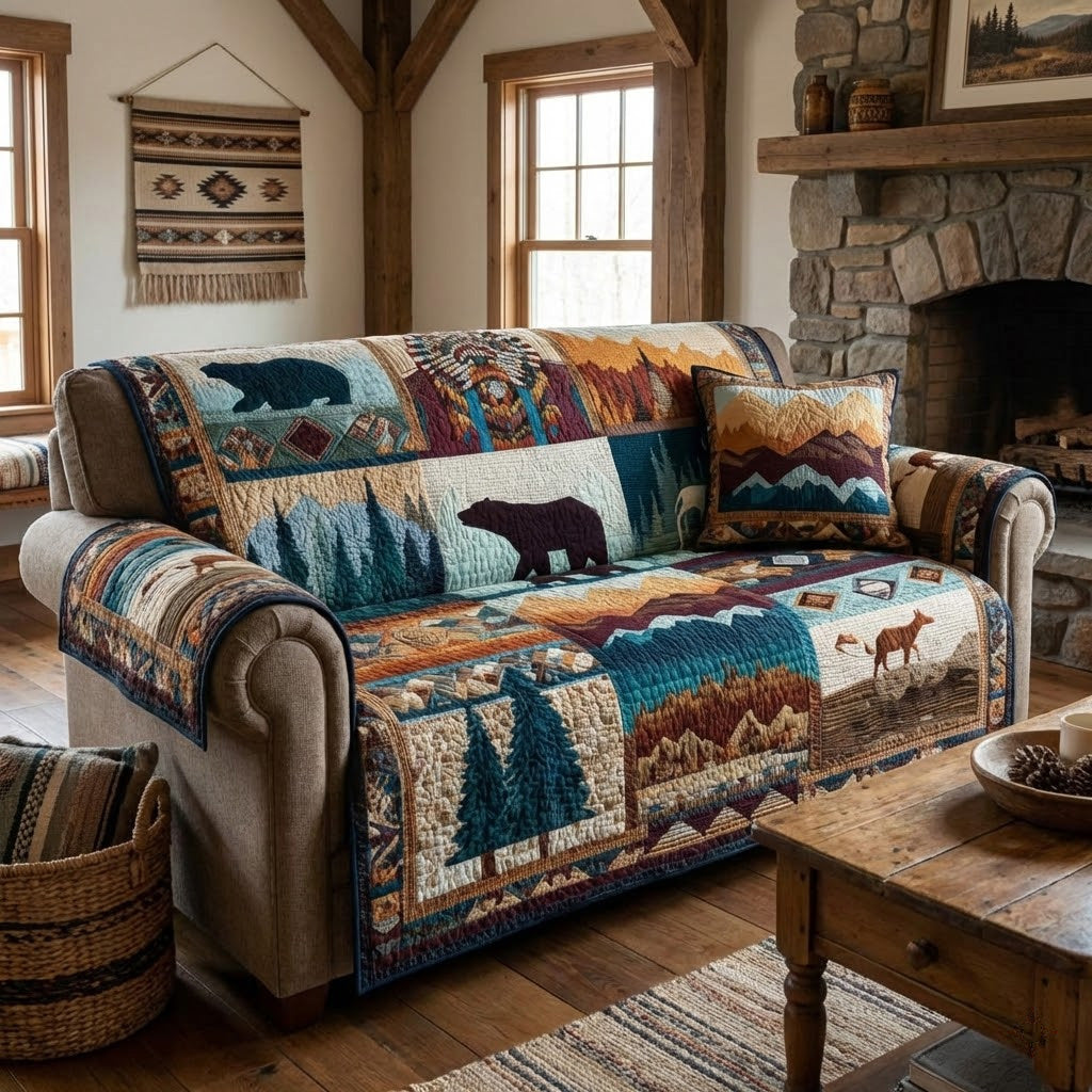 Forest Silhouettes Quilted Sofa Cover NCU0VL3360