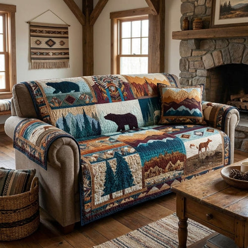 Forest Silhouettes Quilted Sofa Cover NCU0VL3360
