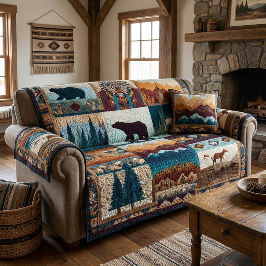Forest Silhouettes Quilted Sofa Cover NCU0VL3360