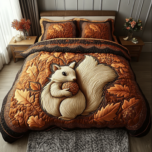 Forest Squirrel 3-Piece Quilted Bedding Set NCU0DK9268