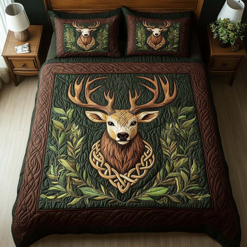 Forest Stag 3-Piece Quilted Bedding Set NCU0NT2402