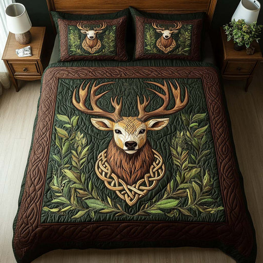 Forest Stag 3-Piece Quilted Bedding Set NCU0NT2402