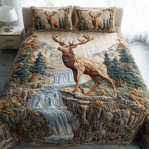Forest Stag 3-Piece Quilted Bedding Set NCU0TD2031