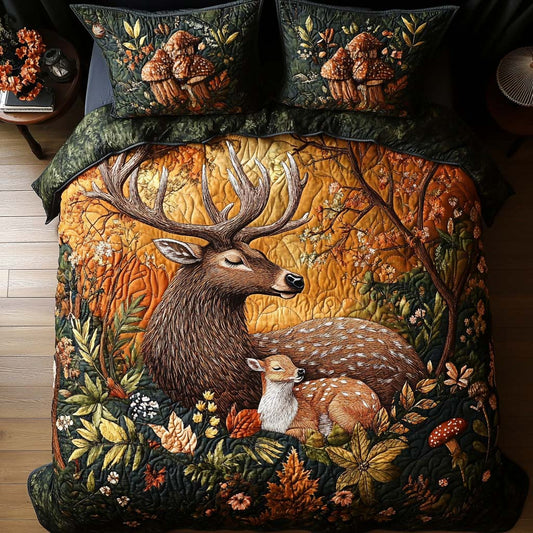 Forest Stag Family 3-Piece Quilted Bedding Set NCU0NT8650