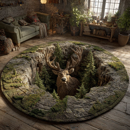 Forest Stag Grotto Quilted Round Mat NCU0HH1496