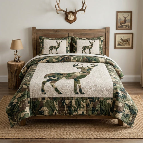 Forest Stag Mark 3-Piece Quilted Bedding Set NCU0VL3413