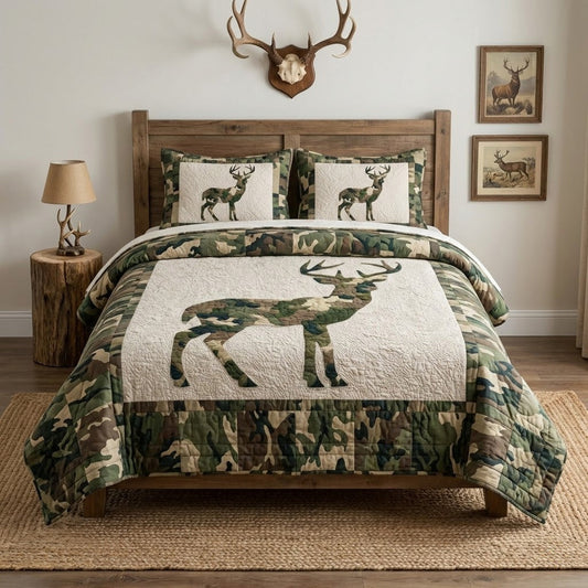 Forest Stag Mark 3-Piece Quilted Bedding Set NCU0VL3413