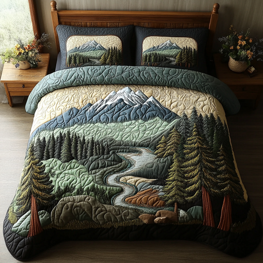Forest Stream 3-Piece Quilted Bedding Set NCU0DK9687