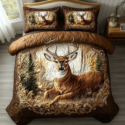 Forest White Tailed 3-Piece Quilted Bedding Set NCU0DV5315