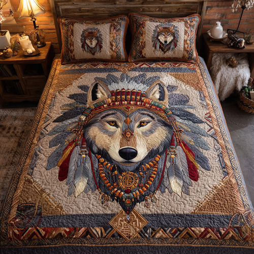 Forest Wolf 3-Piece Quilted Bedding Set NCU0DK8979