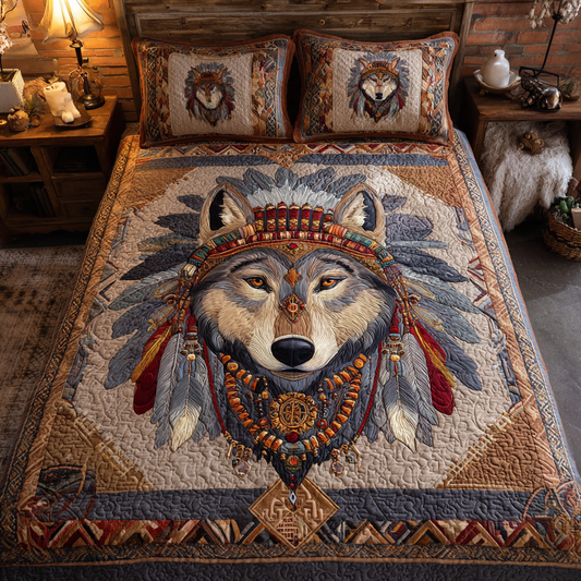Forest Wolf 3-Piece Quilted Bedding Set NCU0DK8979