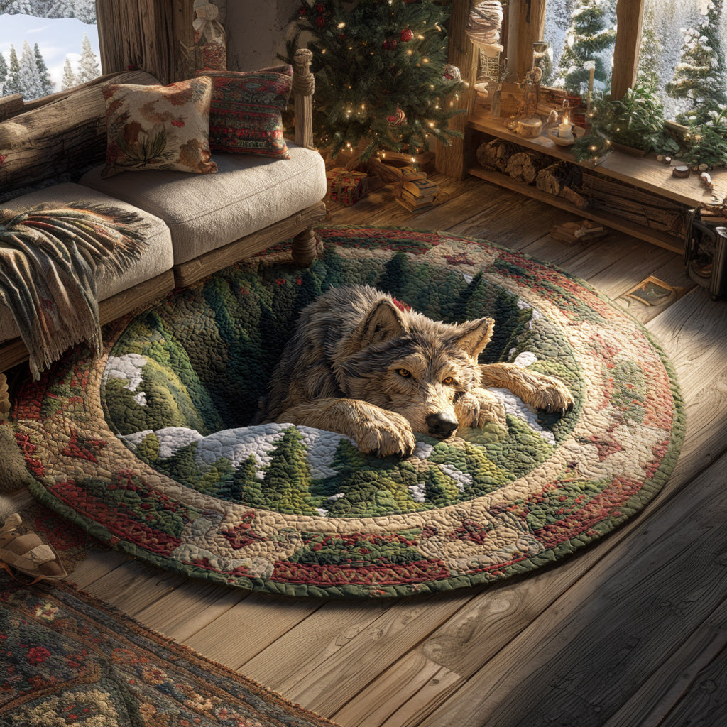 Forest Wolf Den Quilted Round Mat NCU0HH1454
