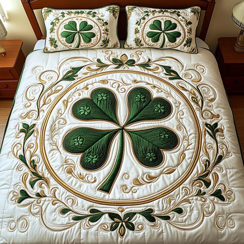 Four Leaf Bliss 3-Piece Quilted Bedding Set NCU0NT2396