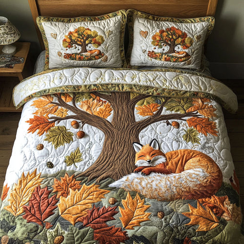 Fox Among the Leaves 3-Piece Quilted Bedding Set NCU0PT7925