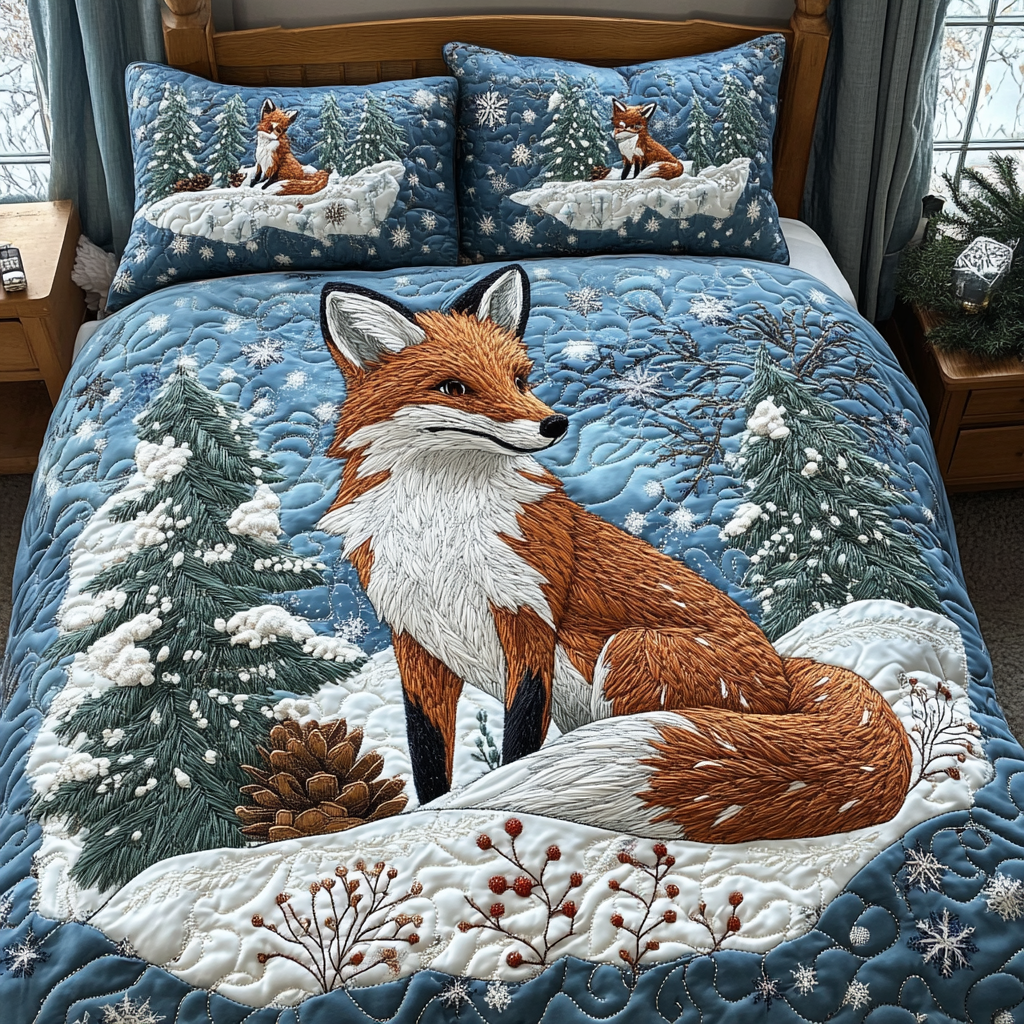 Fox Winter Wonderland 3-Piece Quilted Bedding Set NCU0DV1973