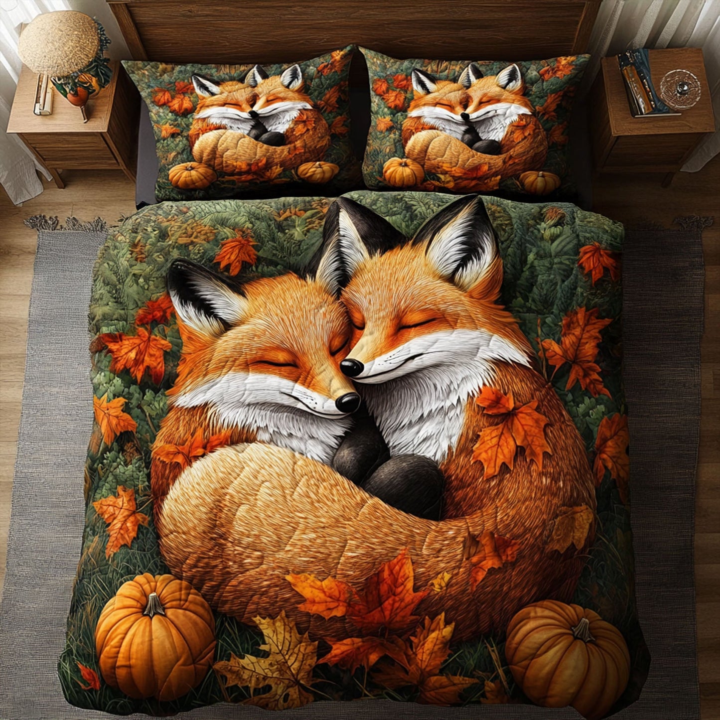 Fox and Pumpkin Patch 3-Piece Quilted Bedding Set NCU0PT7926
