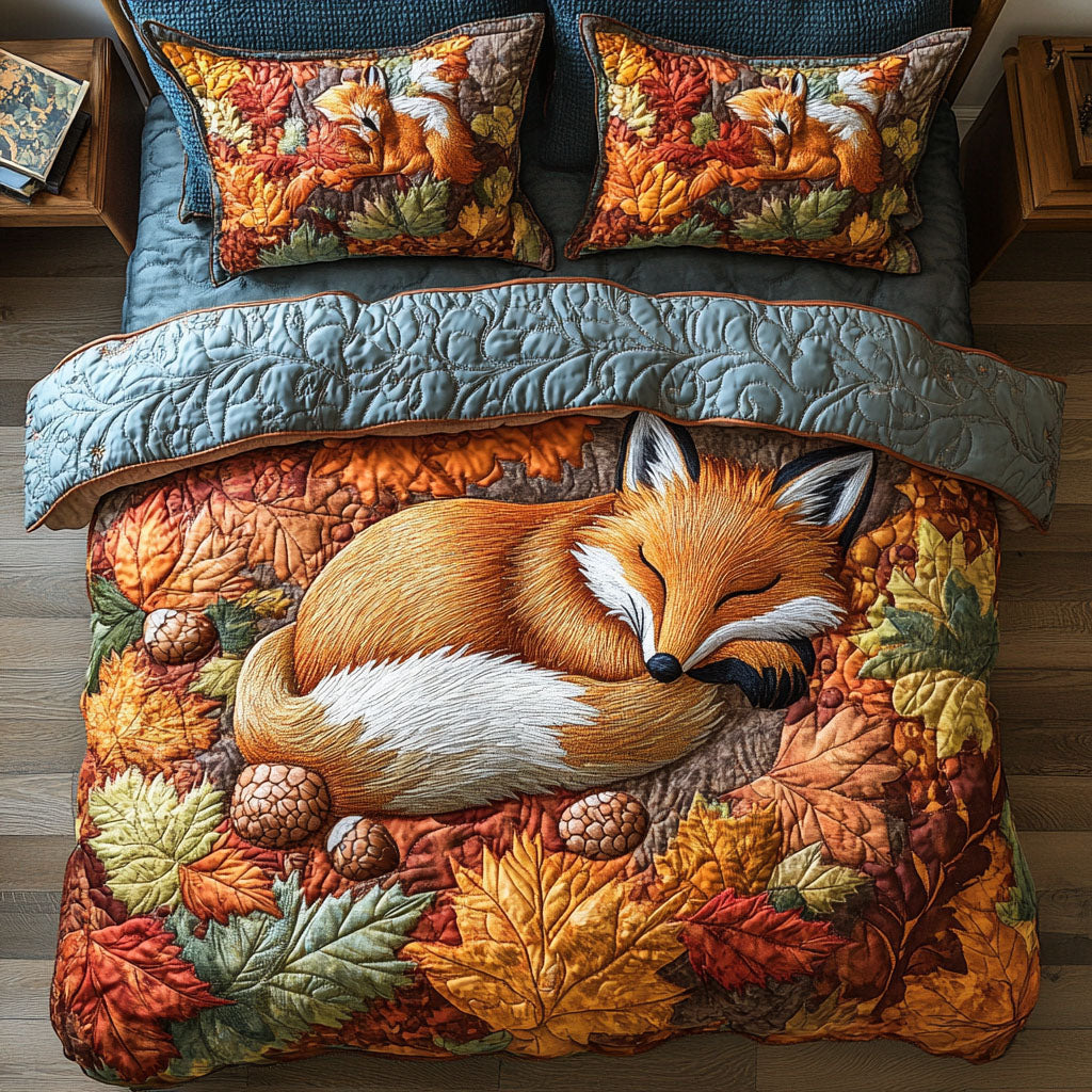 Fox in Fall Forest 3-Piece Quilted Bedding Set NCU0PT7927
