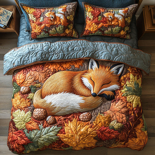 Fox in Fall Forest 3-Piece Quilted Bedding Set NCU0PT7927