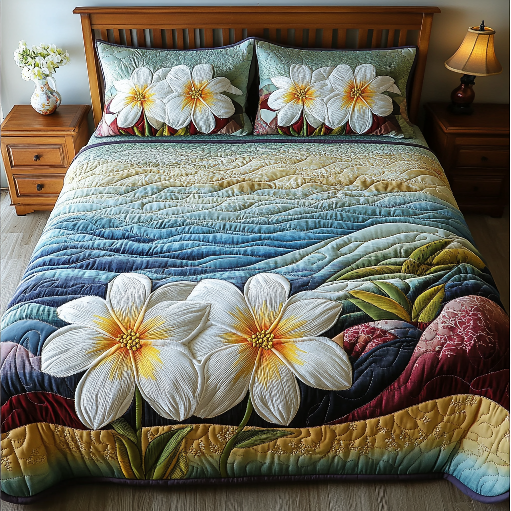 Fragrant Paradise 3-Piece Quilted Bedding Set NCU0DK5961