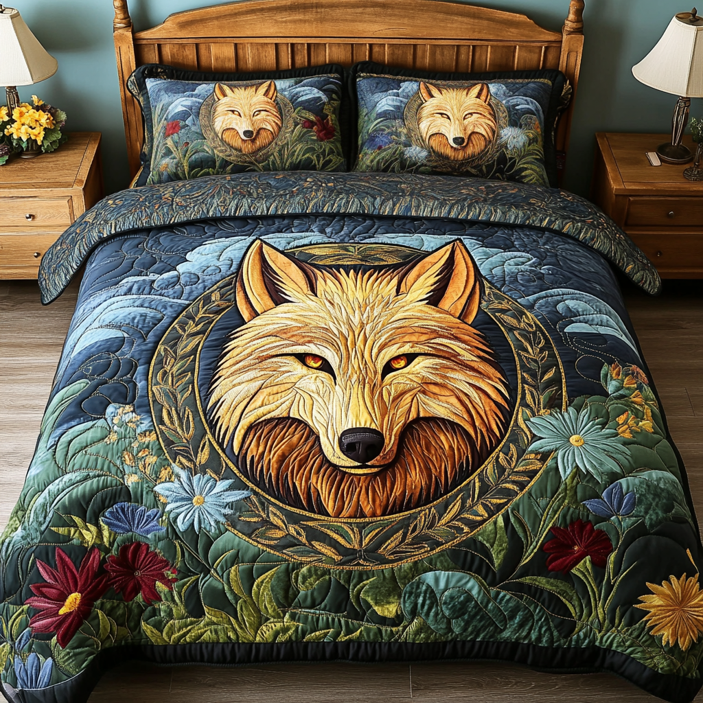 Free Wolf 3-Piece Quilted Bedding Set NCU0DK8081