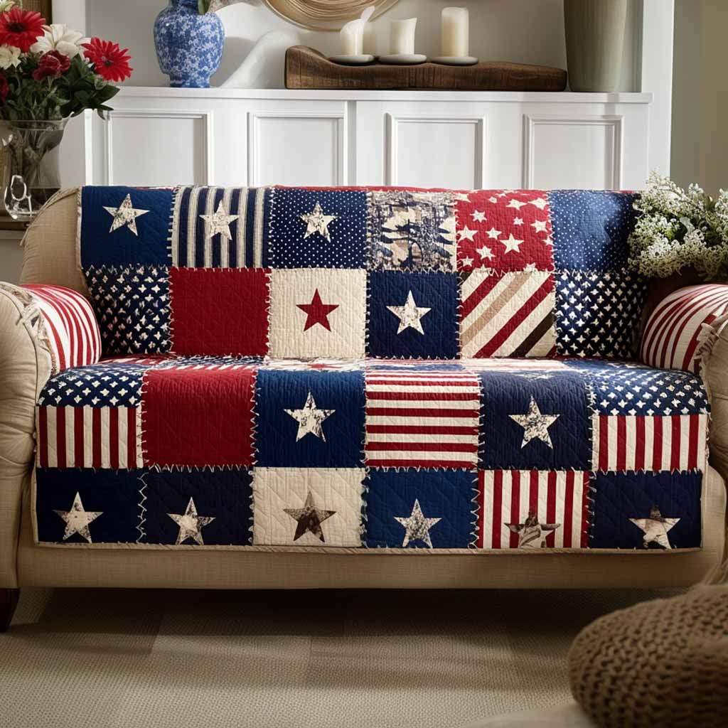 Freedom Block Quilted Sofa Cover NCU0XD2298