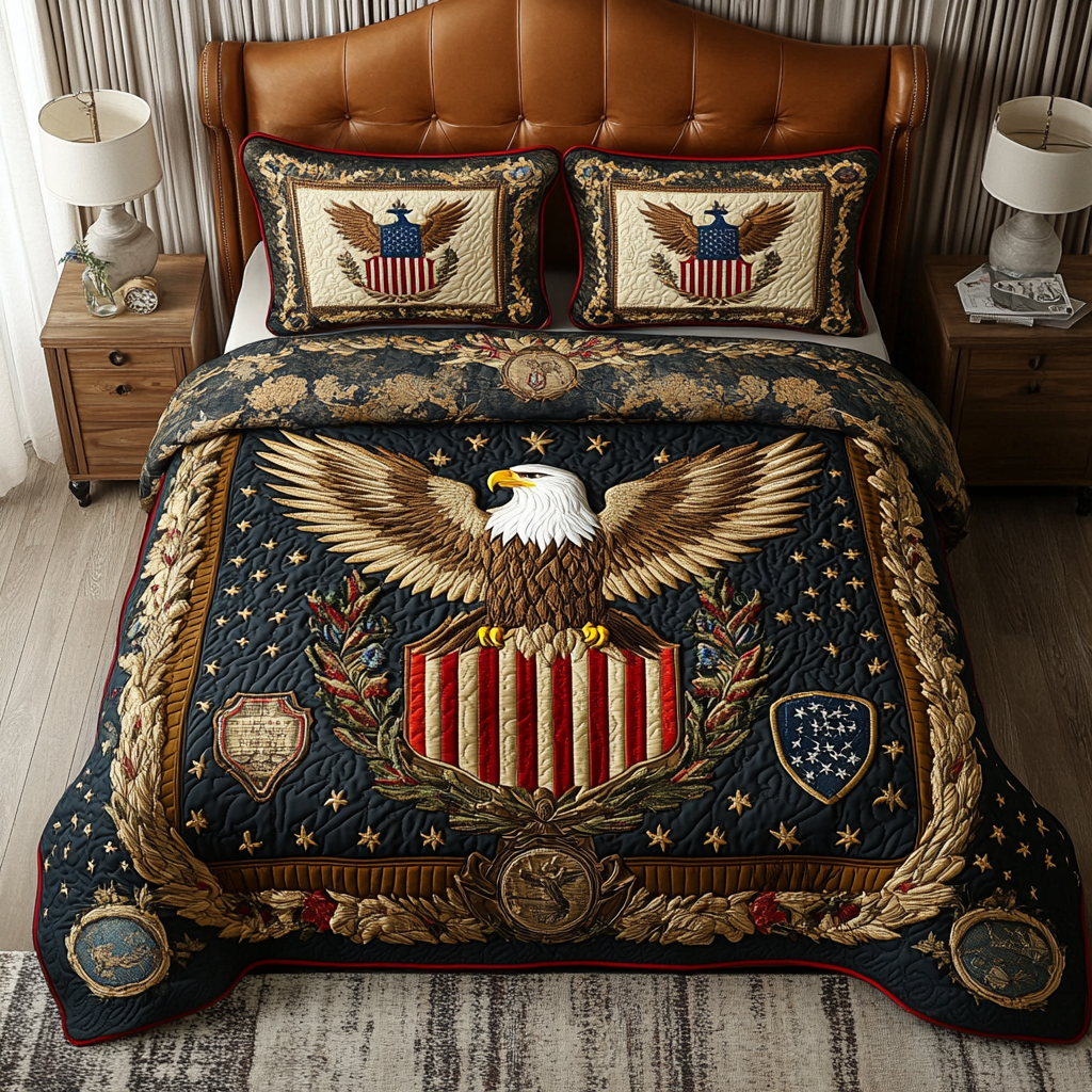Freedom Eagle 3-Piece Quilted Bedding Set NCU0DK8443