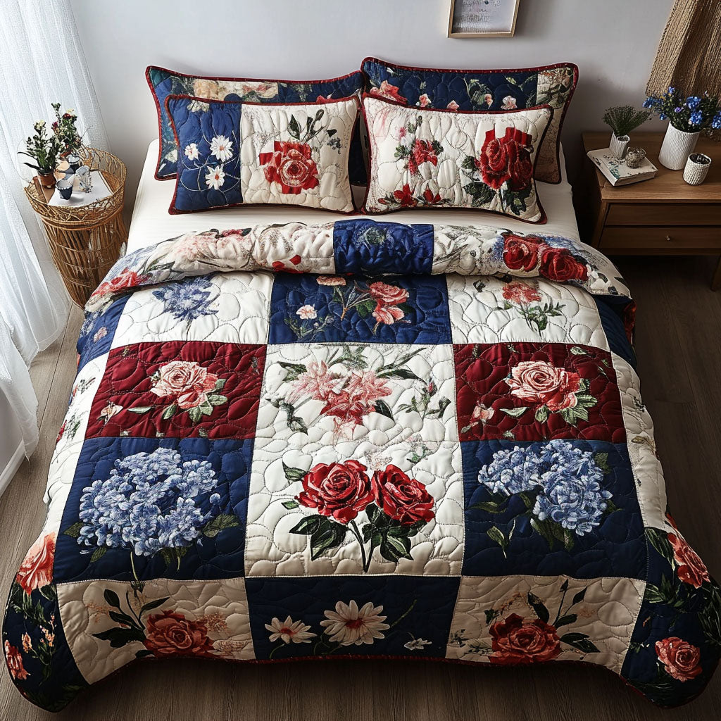 Freedom Floral Patchwork 3-Piece Quilted Bedding Set NCU0PT4780