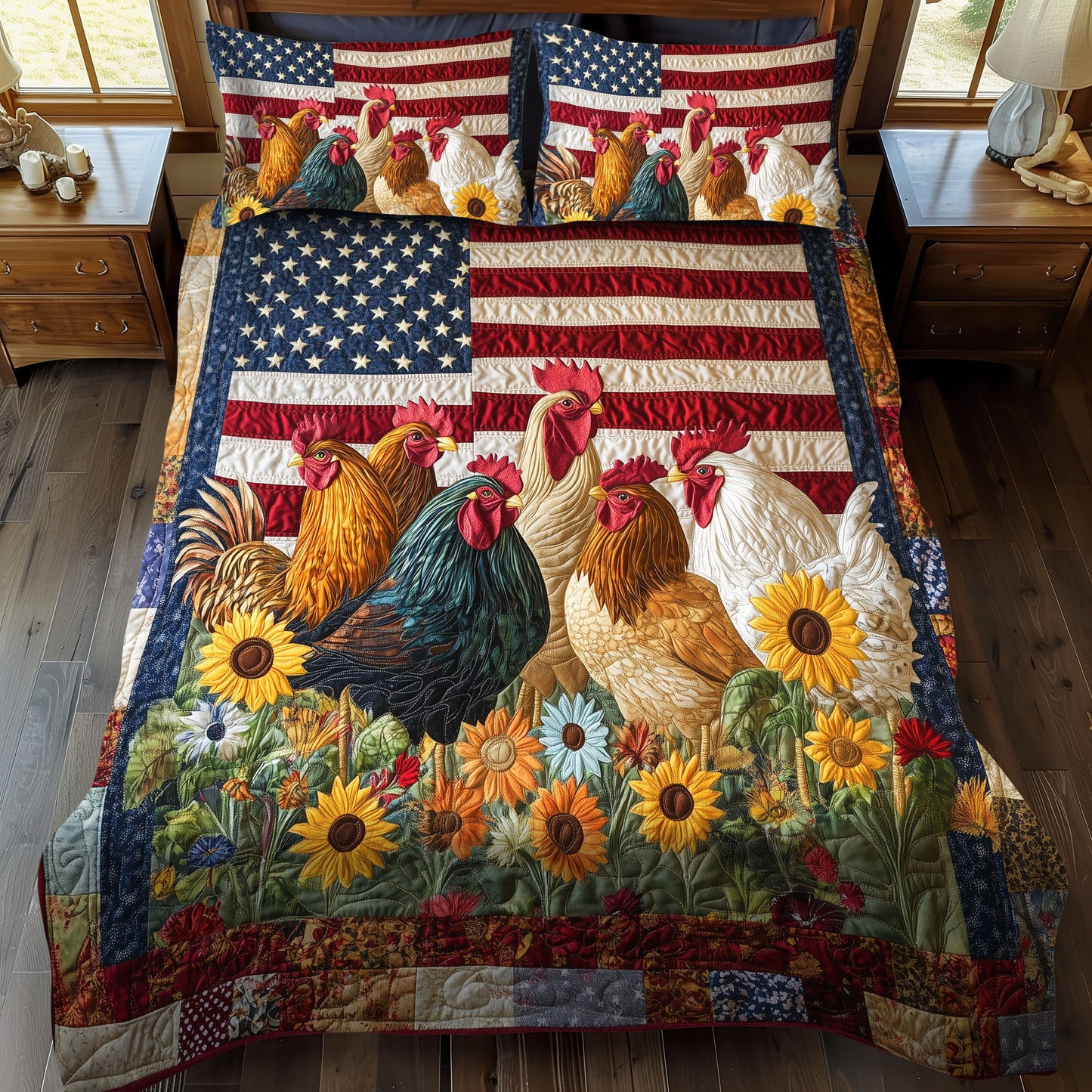 Freedom Fowl 3-Piece Quilted Bedding Set NCU0PT2704
