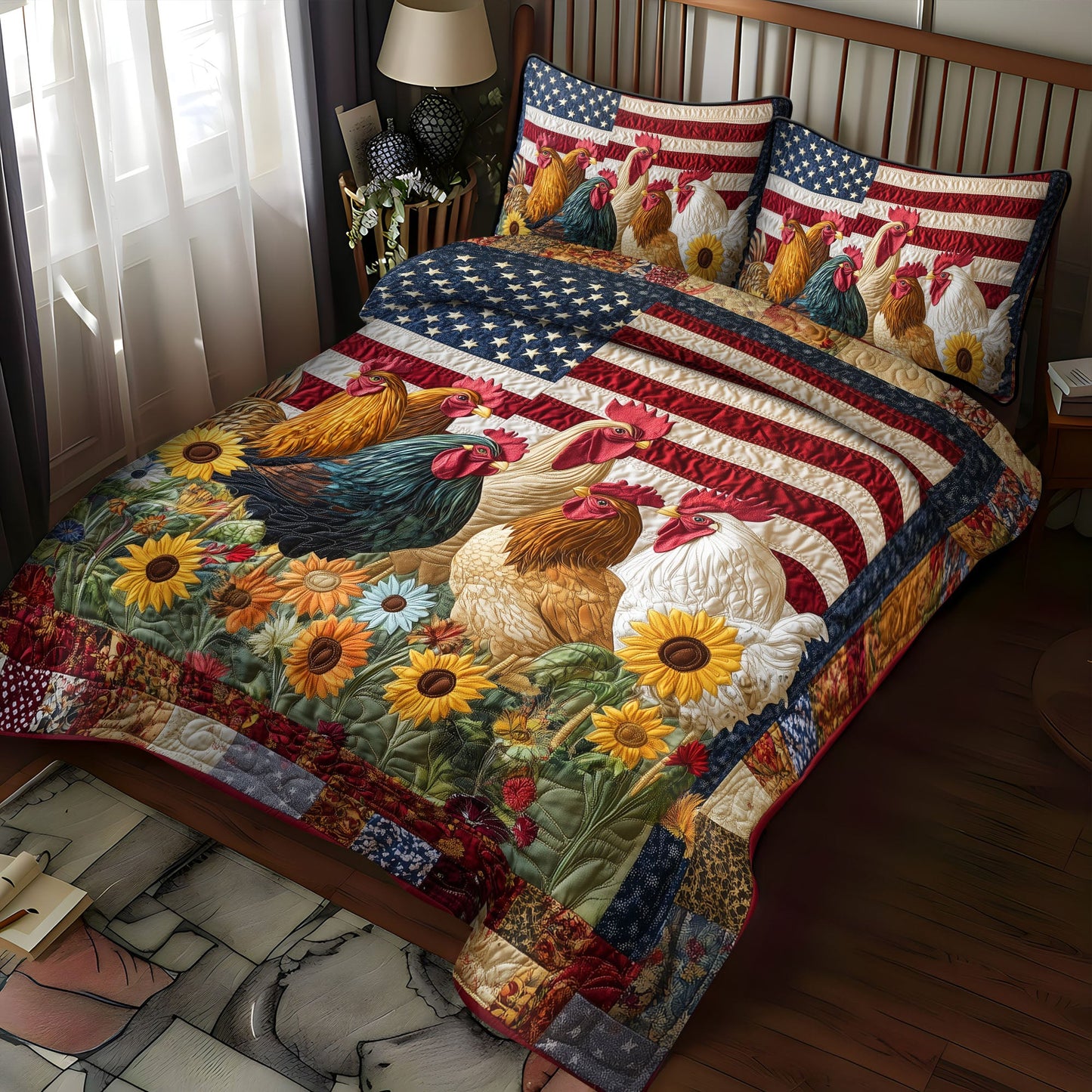 Freedom Fowl 3-Piece Quilted Bedding Set NCU0PT2704