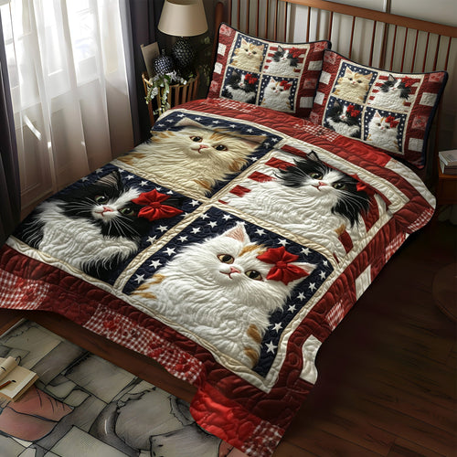 Freedom Meowers 3-Piece Quilted Bedding Set NCU0NT8163
