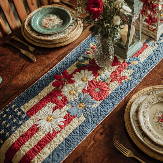 Freedom Star Blossom Quilted Table Runner NCU0PT11445