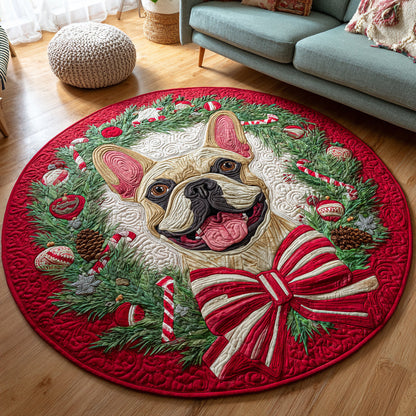Christmas Dog Wreath Quilted Round Mat NCU0VT276