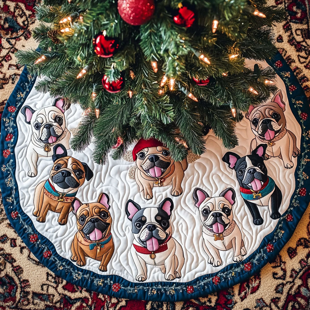 Bulldog Christmas Quilted Tree Skirt NCU0VT293
