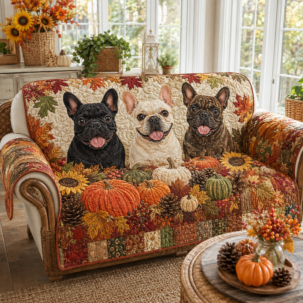 French Bulldog Meadow Quilted Sofa Cover NCU0HH2111