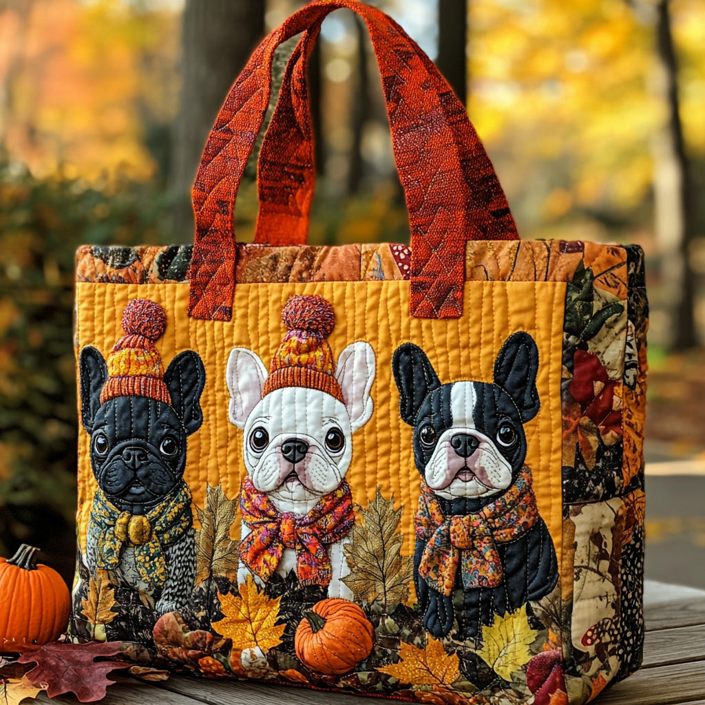 Frenchie Fall Quilted Tote Bag NCU0DV7130 β Vantique