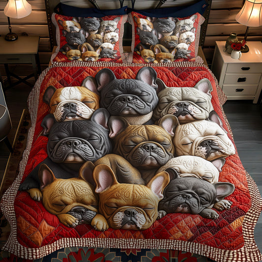 Frenchie Fiesta 3-Piece Quilted Bedding Set NCU0PT3005