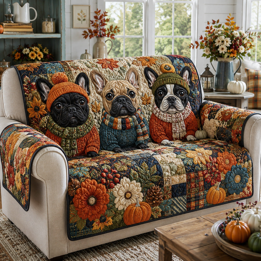 Frenchie Harvest Celebration Quilted Sofa Cover NCU0HH2112
