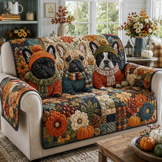 Frenchie Harvest Celebration Quilted Sofa Cover NCU0HH2112