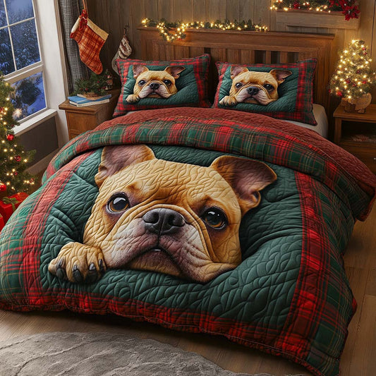 Frenchie Joy 3-Piece Quilted Bedding Set NCU0XD738