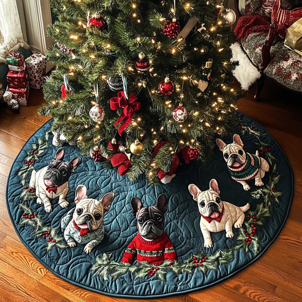 Frenchie Noel Magic Quilted Christmas Tree Skirt NCU0DV7960