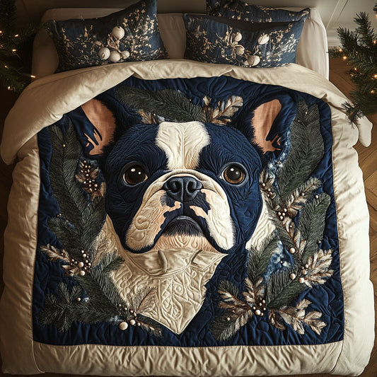Frenchie Snowy Snuggles 3-Piece Quilted Bedding Set NCU0PT2303