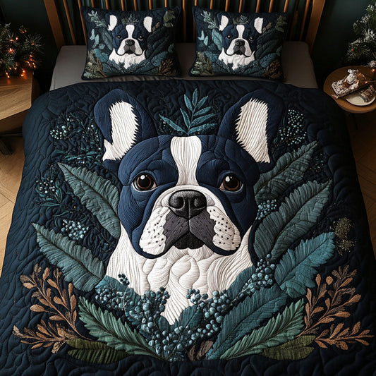 Frenchie Whiskers 3-Piece Quilted Bedding Set NCU0PT2304