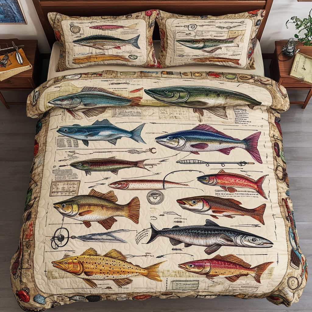 Fresh Bait 3-Piece Quilted Bedding Set NCU0VL2265