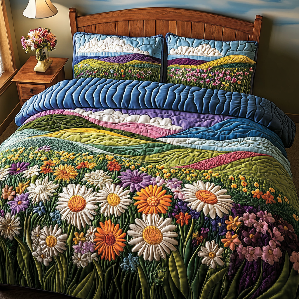 Fresh Blooms 3-Piece Quilted Bedding Set NCU0DV4782