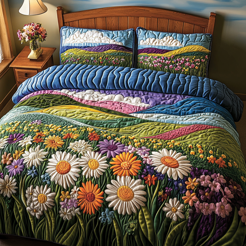 Fresh Blooms 3-Piece Quilted Bedding Set NCU0DV4782