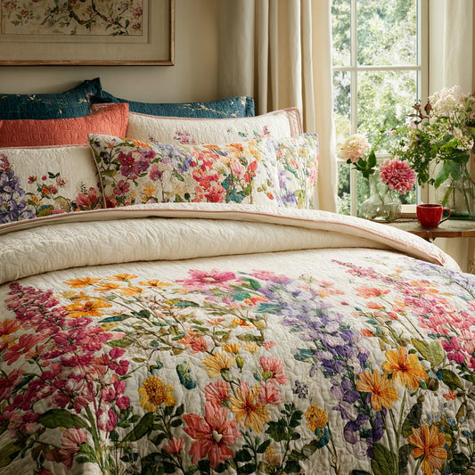 Fresh Blossoms 3-Piece Quilted Bedding Set NCU0DV9339