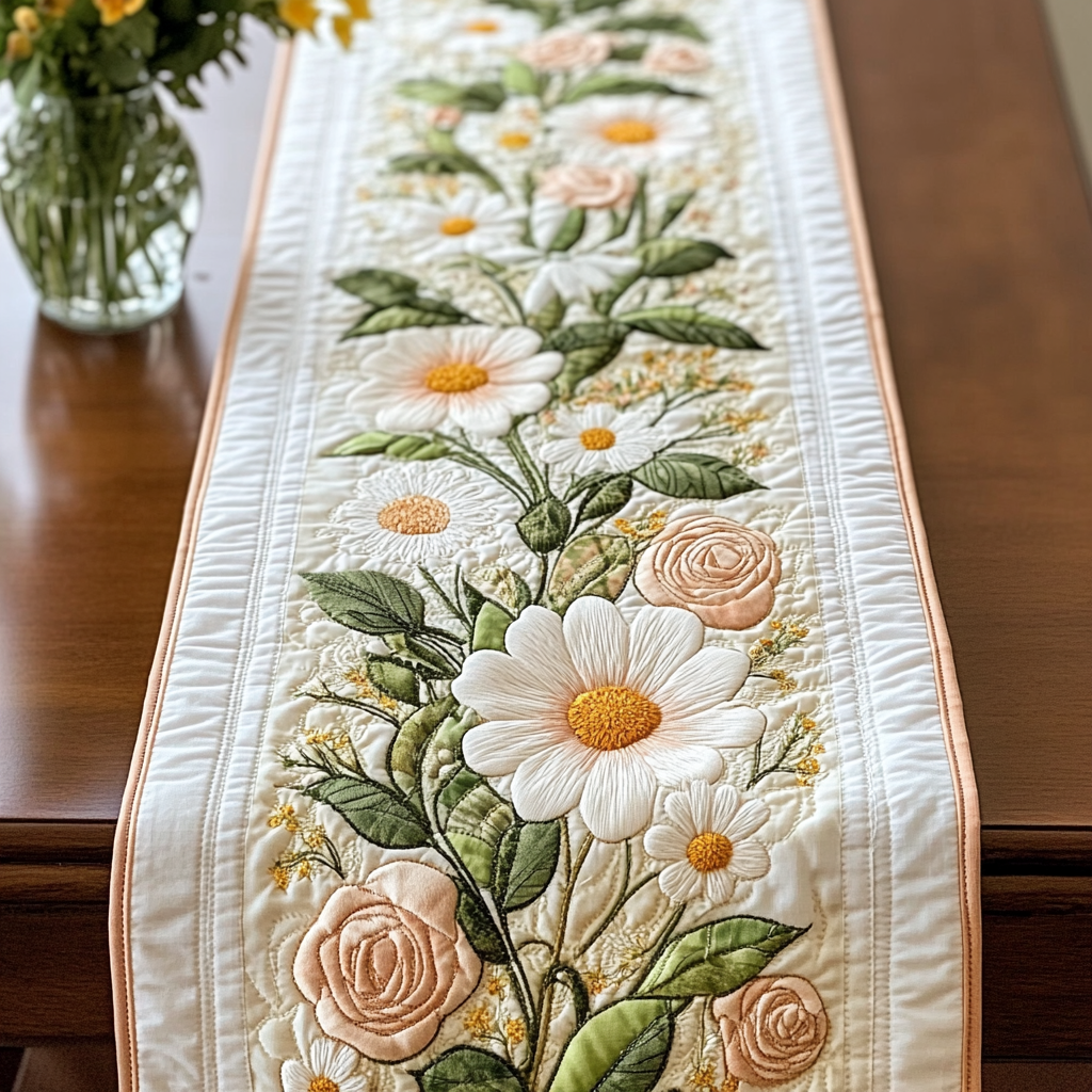 Fresh Blossoms Quilted Table Runner NCU0VL2013