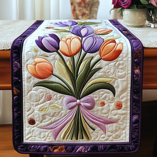 Fresh Tulip Blooms Quilted Table Runner NCU0VL1447
