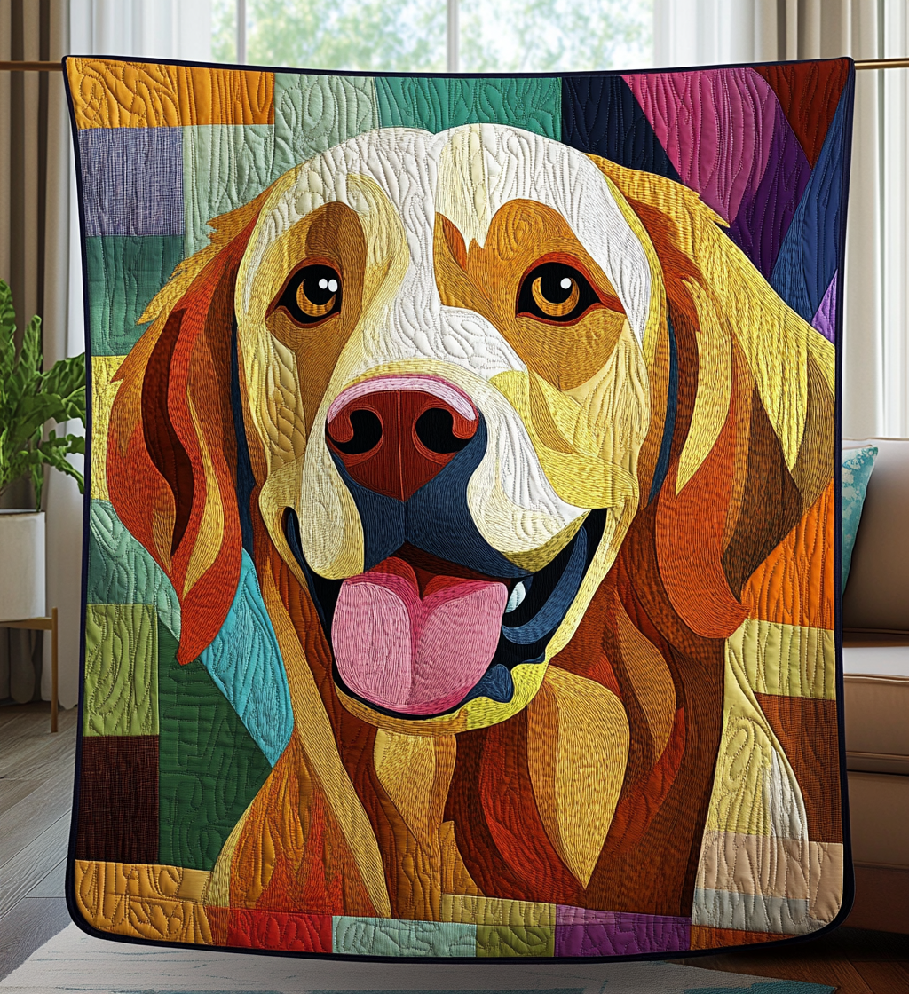 Friendly Golden Retriever Quilted Blanket NCU0DV498